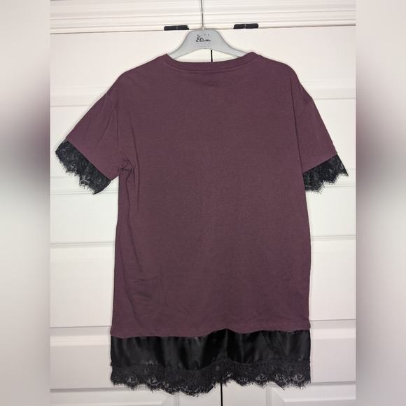 Cold Crush Small Womens T-shirt Burgundy with Black Lace Edges 'Los Angeles' - Picture 2 of 9